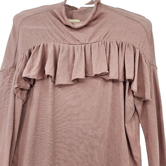 Chaser Mock Neck Ruffle Blouse Top In Rosebud Pink Women’s Size S NEW Preppy - Picture 3 of 9